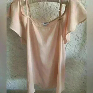 Bar III Women’s Sz M Pastel Pink Ruffle Sleeve Optional Off Shoulder Blouse Good